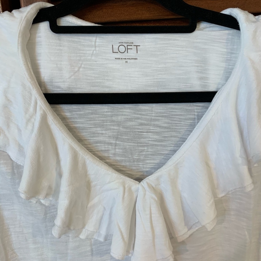 LOFT White Ruffle Sleeveless Top - Picture 2 of 4
